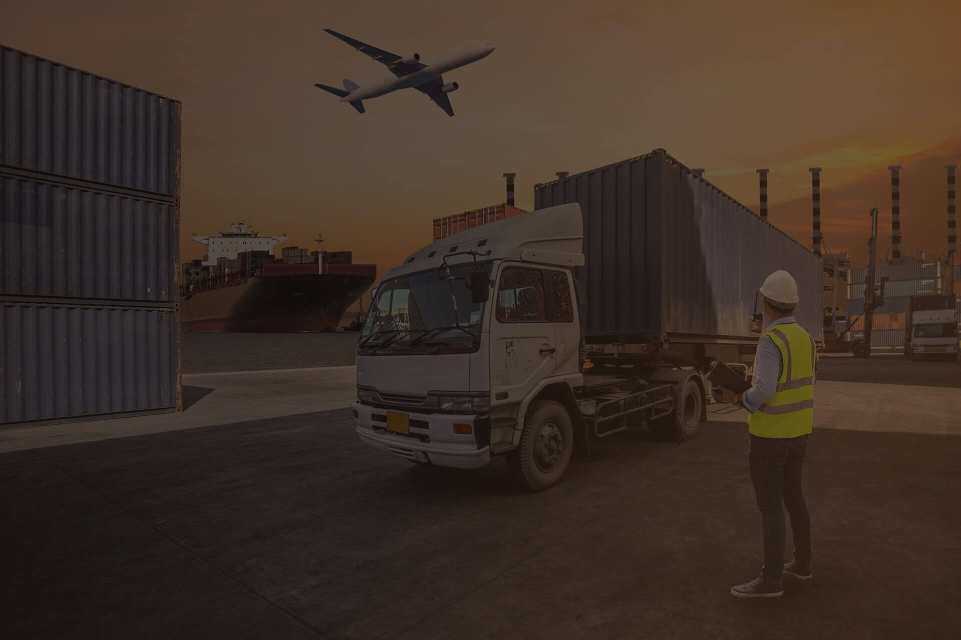 Freight truck at an international shipping port